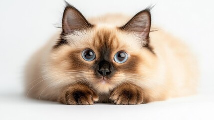 Beautiful Siamese Cat Lying Down with Blue Eyes. Generative AI