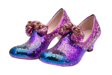Sparkling purple bow shoes fashion event studio bright setting isolated on transparent background