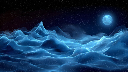 Ethereal Ocean Waves at Night: Serene Digital Landscape with Illuminated Stars, Reflective Water, and Dreamlike Atmosphere ofreciendo Tranquility in Marine Fantasy Scenery and Imagination