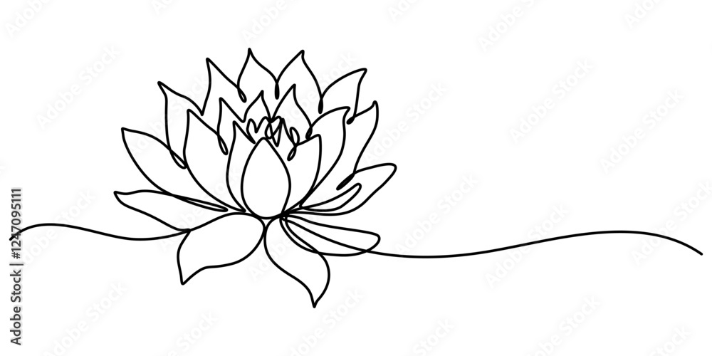 Poster lotus water lily continuous line illustration, lotus flower in single continuous line drawing style 