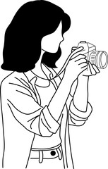 line art of a woman photographer vector illustration 