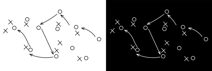  Soccer Match game strategy and tactic plan line icon. isolated on white and black background. Playbook of coach. Strategic organization on field for learning.Vector graphics. stock illustration,eps10 © jonty7