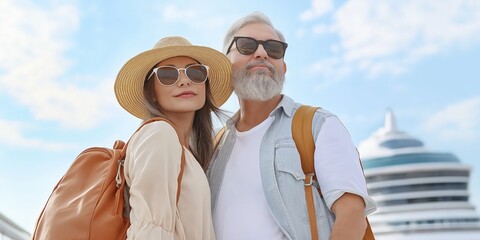 Obraz premium Happy Couple on Cruise – Enjoying Vacation Time Together
