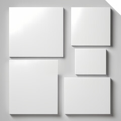 Set of white canvas panels in different sizes, featuring blank surfaces 