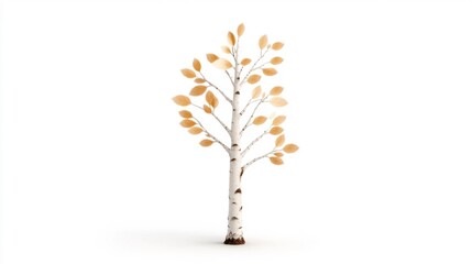 Minimalist Birch Tree with Yellow Leaves on White Background. Generative AI