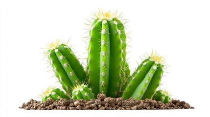 Fototapeta premium Cluster of Green Cacti with Spikes in Brown Soil. Generative AI