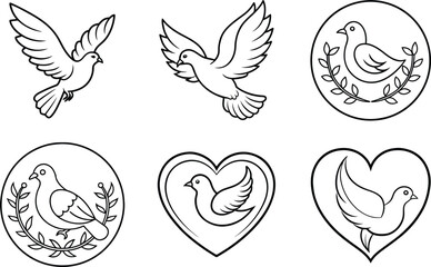 Doves, Peace Symbols, Line Art, Birds, Illustrations, Icons, Love, Hearts, Branches, Designs