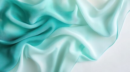 Fototapeta premium Elegant Turquoise and White Silk Fabric with Soft Draping Folds