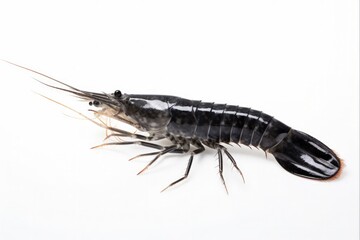 Fototapeta premium Fresh Black Tiger Shrimp: Raw and Isolated on White Background. Big Seafood Catch for Your Delicious Dishes
