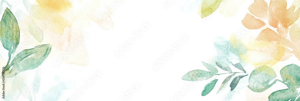 Aufkleber watercolor illustration featuring soft floral elements and green leaves in a serene composition with