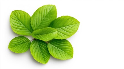 Fresh Green Leaves with Fine Edges on White Background. Generative AI