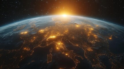 Detailed Earth View Highlighting Europe and Africa at Night. Generative AI