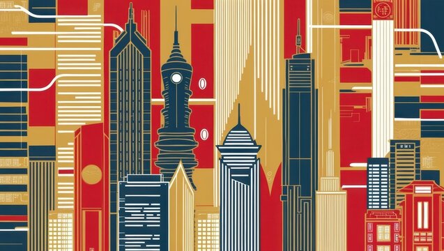 Cityscape with Skyscrapers and Buildings