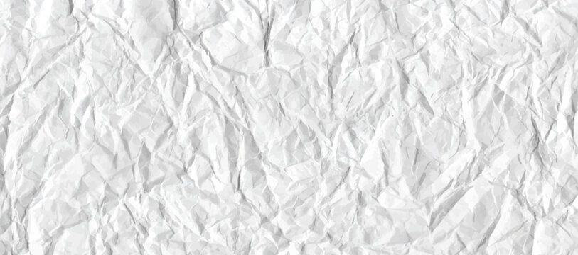 Crumpled grey rice paper texture. Abstract light background with wrinkled cardboard texture. Vector illustration horizontal fold crumpled empty white paper template for posters and banners.