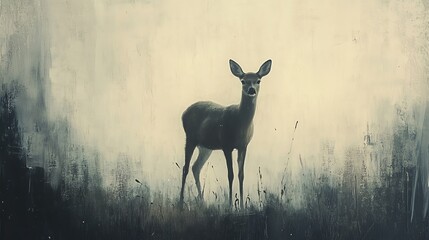 A serene deer standing gracefully in a misty landscape.