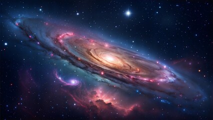 Captivating image of a spiral galaxy with vibrant colors and a starry cosmic background