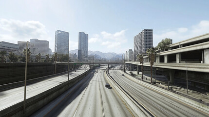 Fototapeta premium Real wide highway buildings urban city.