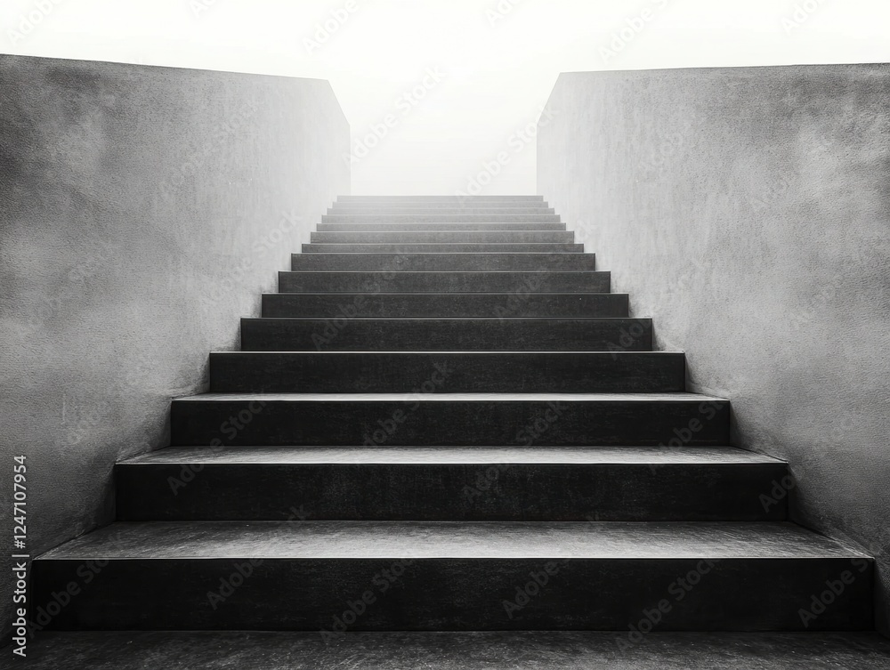 Poster empty stairs in black and white with light at the end