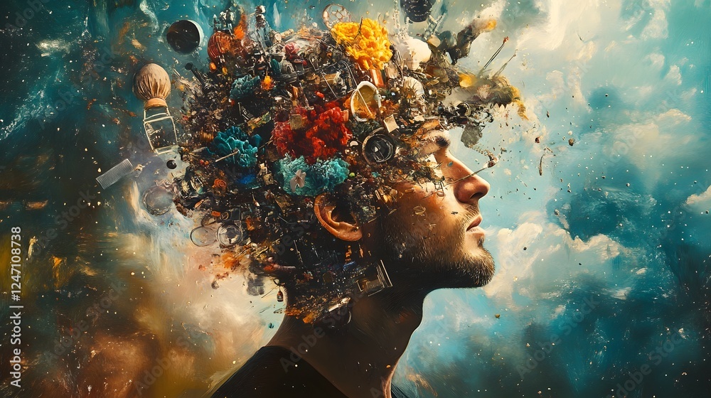 Poster a mesmerizing surreal digital artwork depicting an explosive eruption of color light and energy with