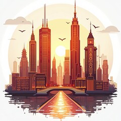 Obraz premium Cityscape at Sunset: A Vibrant Urban Landscape