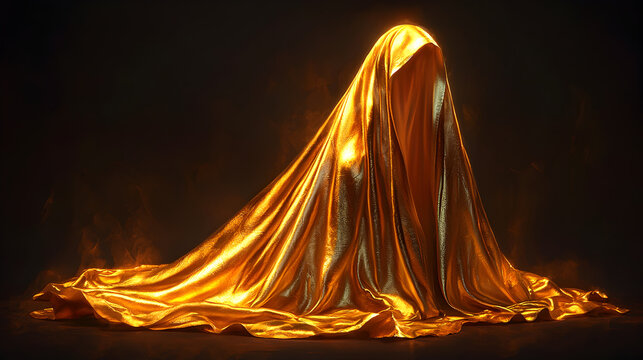 Ethereal Elegance: Captivating Luminous Fabric with Gold Shine and Flowing Texture - A Dynamic Artistry Concept of Warmth and Depth in Surreal Fashion Design and Visual Ambiance