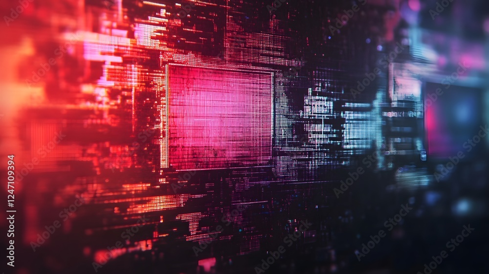 Poster Abstractiverse A mesmerizing digital landscape where cascading waves of luminous fractals and glitching patterns envelop the technoscape creating a visually captivating and futuristic experience