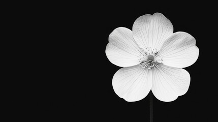 A delicate white flower stands out beautifully against a stark black background, showcasing its intricate details and beauty.