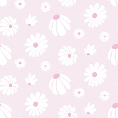 Seamless white floral pattern on pink