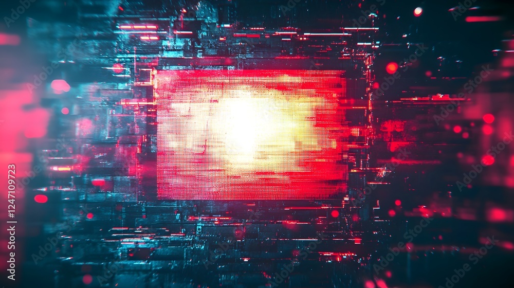 Poster Breathtaking abstract digital artwork featuring a mesmerizing display of glitch like effects neon colored patterns and intricate fractal inspired textures