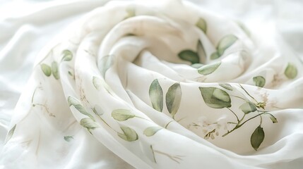Obraz premium Delicate floral patterned scarf on soft white fabric