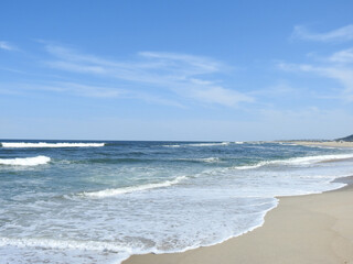 The scenic beauty of the Atlantic ocean, coastal beaches along the Sandy Hook, Gateway National Recreation Area, Monmouth County, New Jersey.