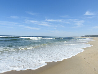 The scenic beauty of the Atlantic ocean, coastal beaches along the Sandy Hook, Gateway National Recreation Area, Monmouth County, New Jersey.