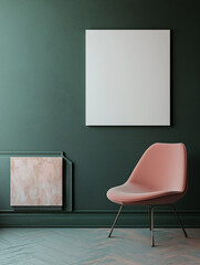 Minimalist Interior with Blank Canvas and Modern Pink Chair - AI Generated