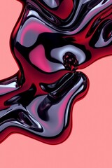 Fototapeta premium This abstract image features a flowing liquid design with deep red and black tones against a soft pink background.