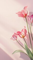 Fototapeta premium Translucent pink tulips against a soft backdrop, evoking delicate beauty. Ideal for spring themes, floral designs, and elegant branding celebrating fresh starts.