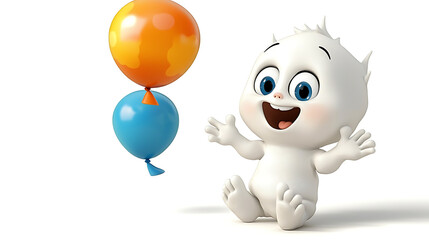Obraz premium A cartoon baby is holding a blue and orange balloon. generated using AI