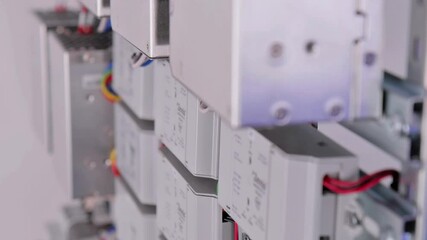 An electrical panel for the organization of electricity supply to the apartment. Close-up. Soft focus.