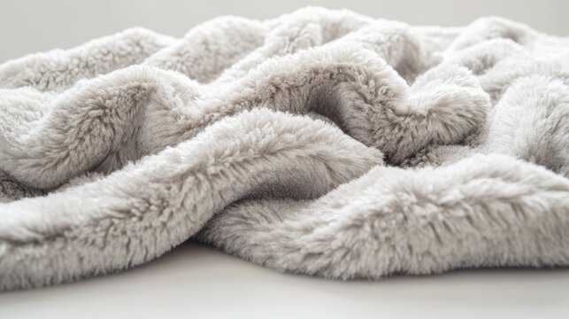 Close-up of a soft, plush throw blanket on a white surface. Great for promoting cozy home accessories or seasonal decor.