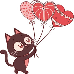 Cute black cat for Valentine's Day