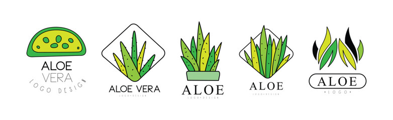 Aloe Vera Plant Logo Design Template Vector Set