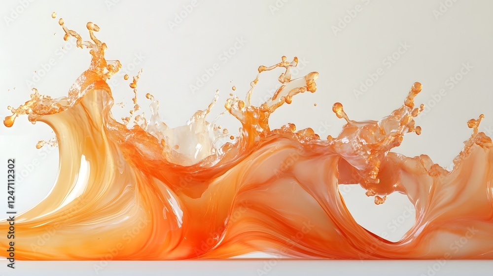 Poster Captivating abstract image showcasing a vibrant orange liquid splash with dynamic and energetic fluid motion creating mesmerizing waves and shapes