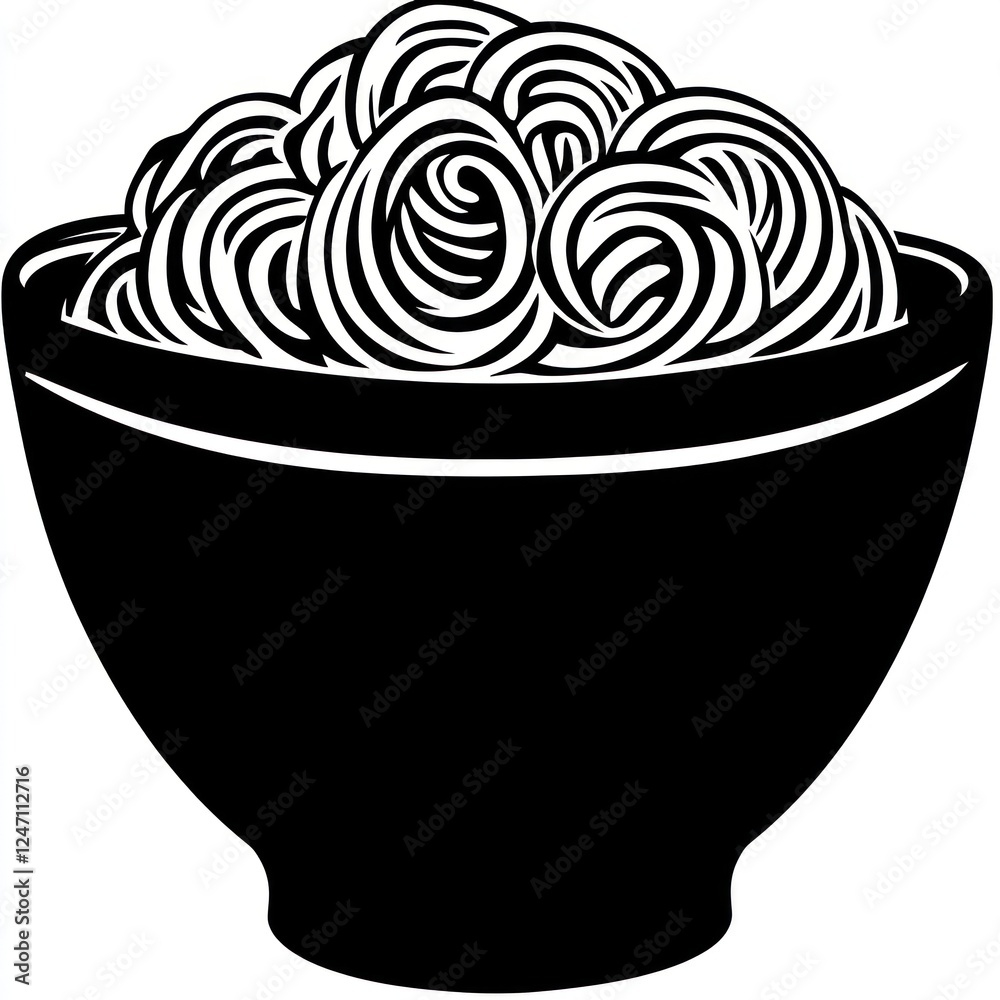 Wall mural Bowl full of curly noodles for graphic illustration; menu, recipe or decoration use