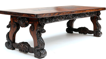 A large wooden table with carved designs on it. generated using AI