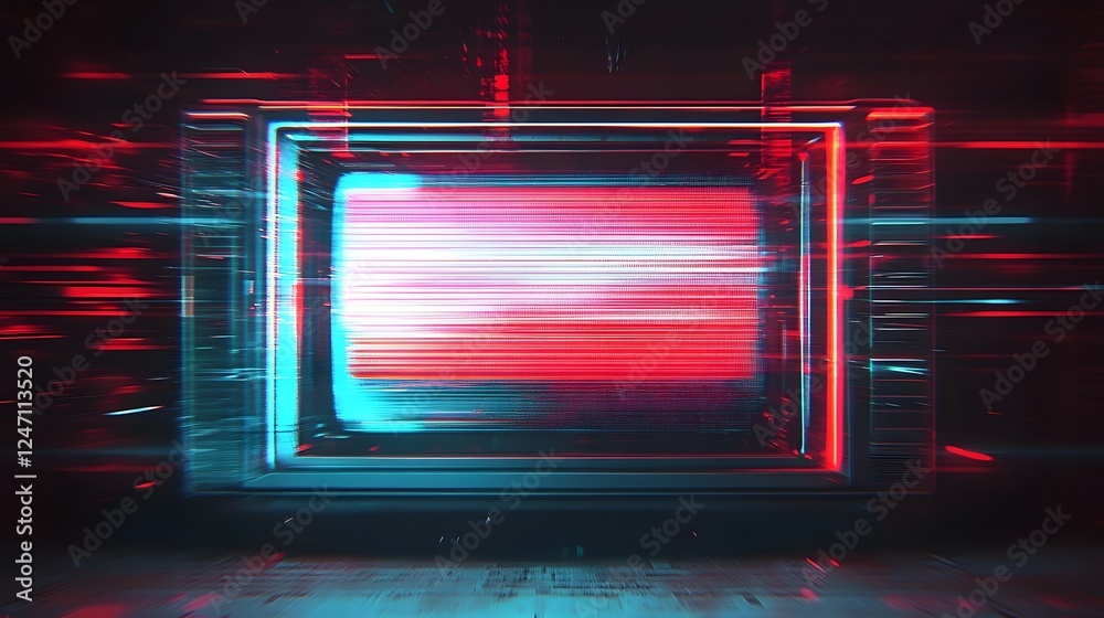 Poster Captivating digital art abstract featuring a mesmerizing neon glitch portal effect with vibrant pulsating colors dynamic lighting and a futuristic technology driven aesthetic  The immersive