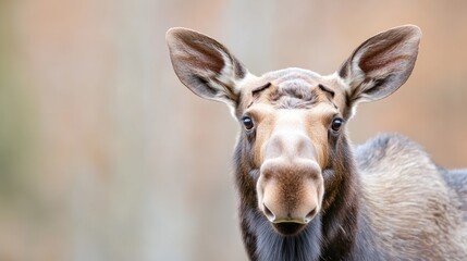 Obraz premium Moose portrait, autumn forest background, wildlife