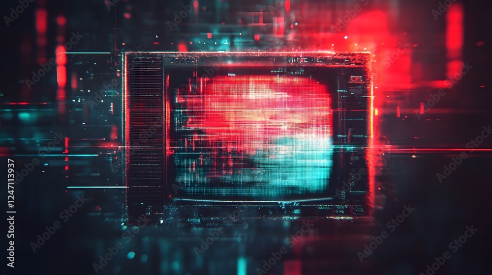 Aufkleber captivating digital artwork featuring a mesmerizing glitch infused landscape with vibrant neon light