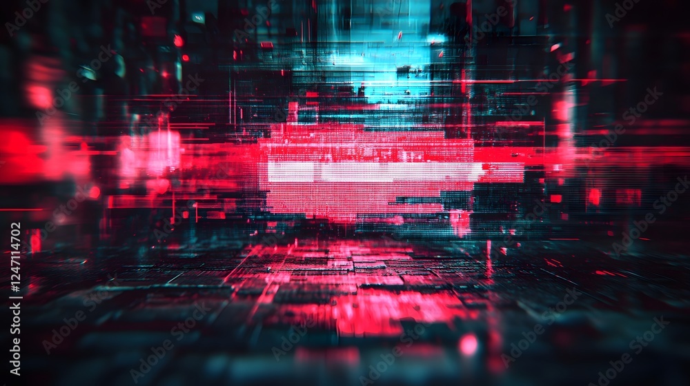 Poster Captivating digital landscape showcasing a futuristic cyber matrix with mesmerizing glitch patterns vibrant color explosions and dynamic visual effects