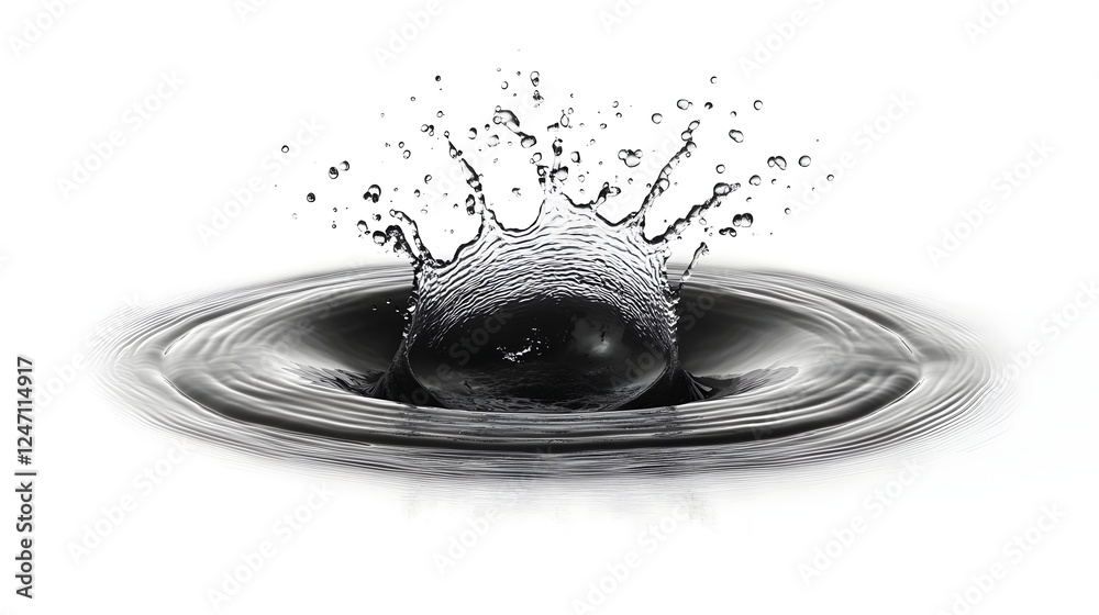Poster Captivating Frozen Moment of a Dynamic Water Splash Captured in Monochrome Black and White Photography  The Fluid Motion and Ethereal Textures Create a Visually Striking and Conceptual Composition