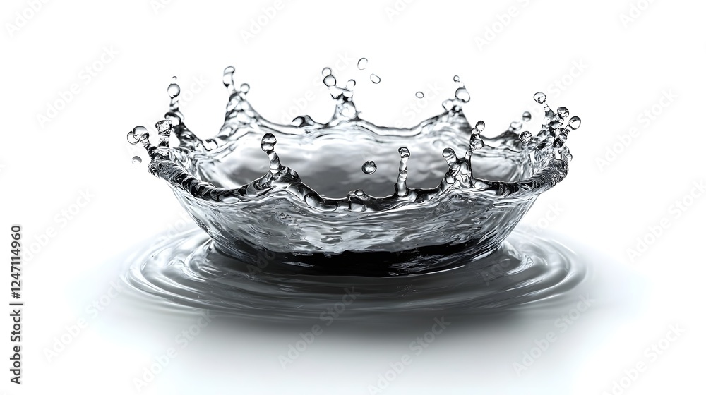 Poster Captivating image of a dynamic water splash creating mesmerizing ripple effects and patterns showcasing the power and energy of liquid motion in a clean transparent and abstract visual
