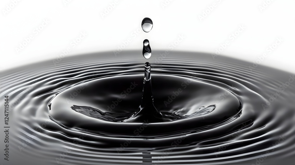 Poster Captivating image of a single water droplet creating concentric ripples and reflections on a still clear surface evoking a sense of tranquility calmness and meditative serenity